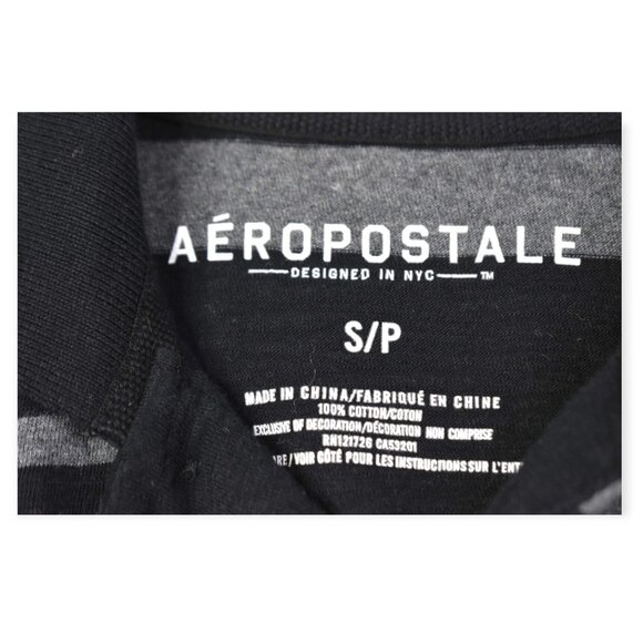 Aeropostale Polo S Mens Striped Black Gray Collared Short Sleeve Cotton - Picture 3 of 7